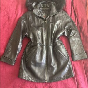 Tibor Leathers Real Leather coat with removable hood